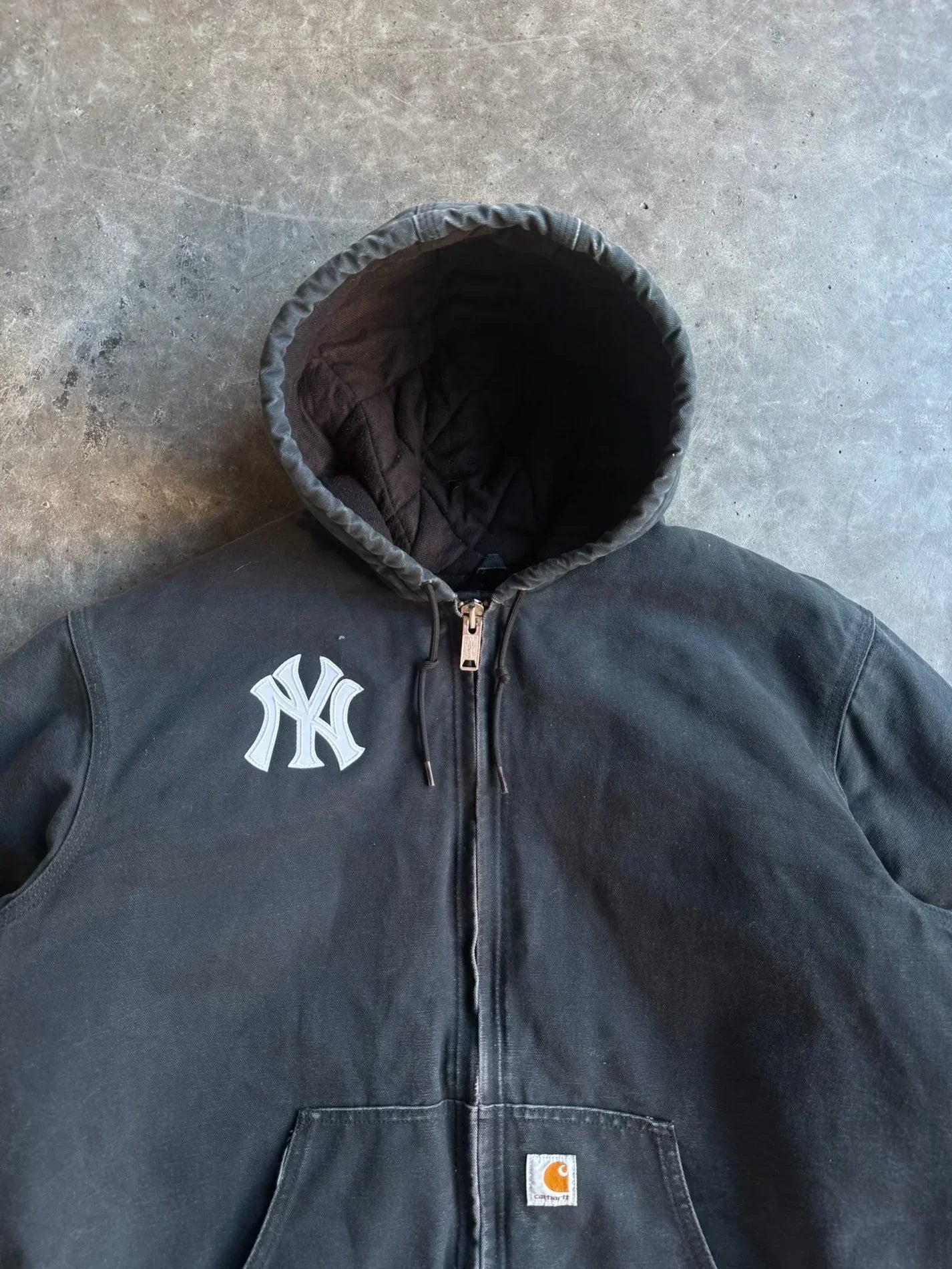 Vintage Faded Black Hooded Yankees Jacket